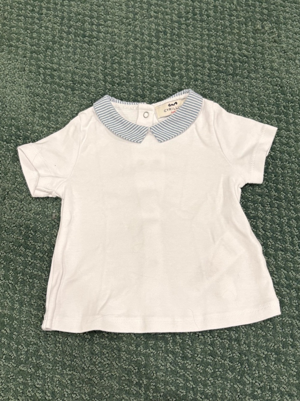 Cyrillus White Tee with Blue Striped Peter Pan Collar